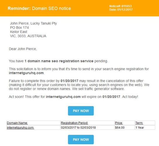 unsolicited domain renewal notice